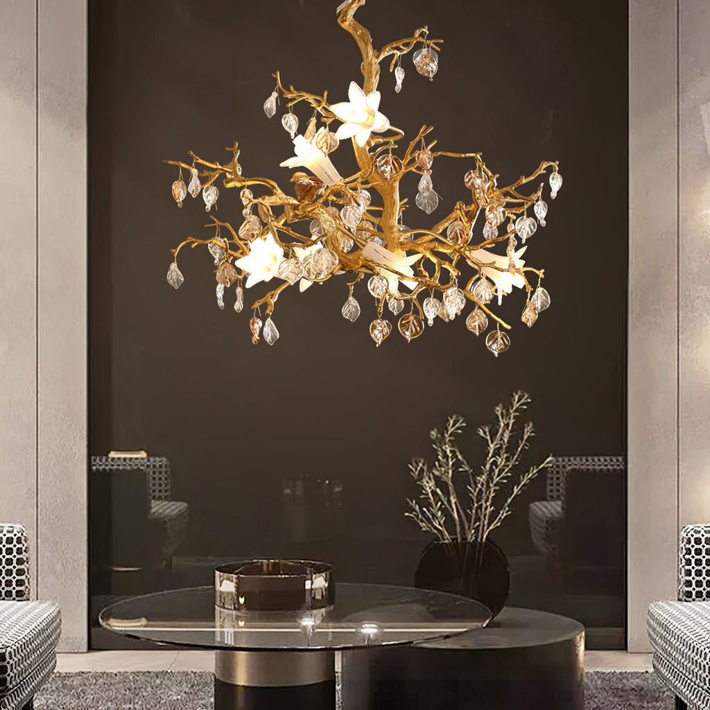 Zeke Branch Brass Crystal Chandelier by Bling Lighting Studio