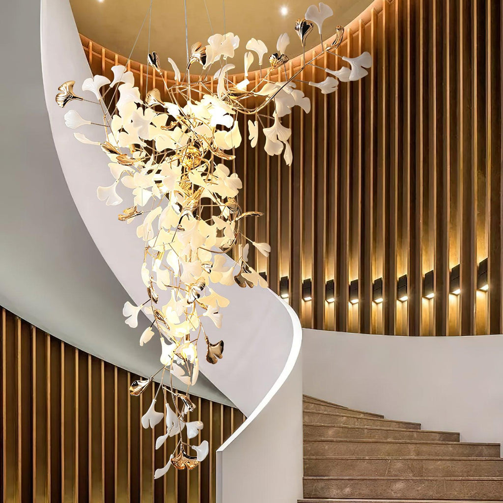 Golden Fan Leaf Artistic Chandelier detail view