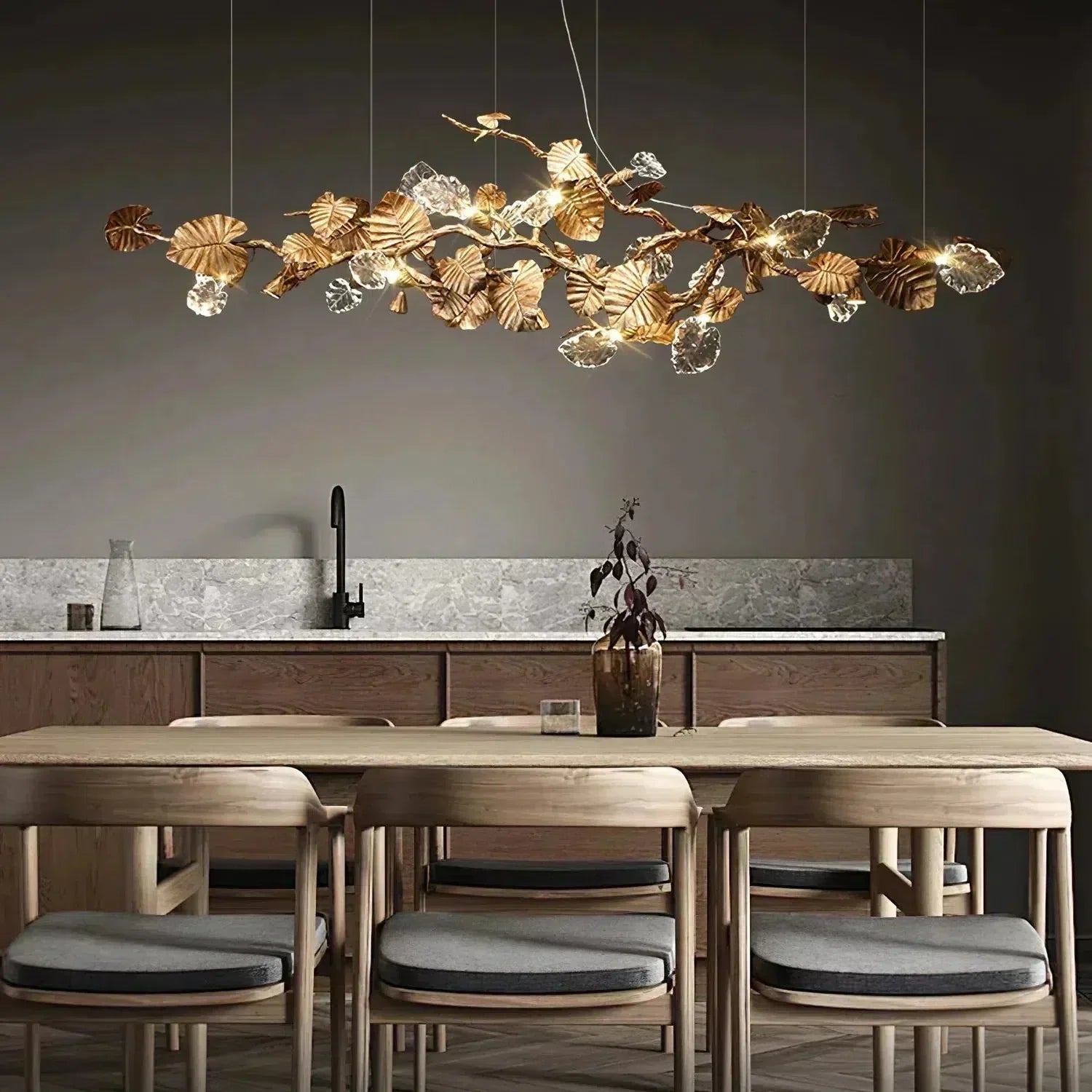 Gold Leaf Branch Chandelier for Staircase by Bling Lighting Studio