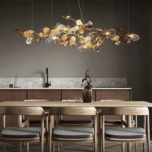 Gold Leaf Branch Chandelier for Staircase by Bling Lighting Studio