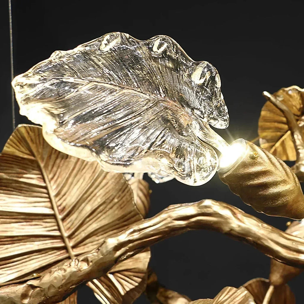 Gold Leaf Branch Chandelier for Staircase material and finish detail