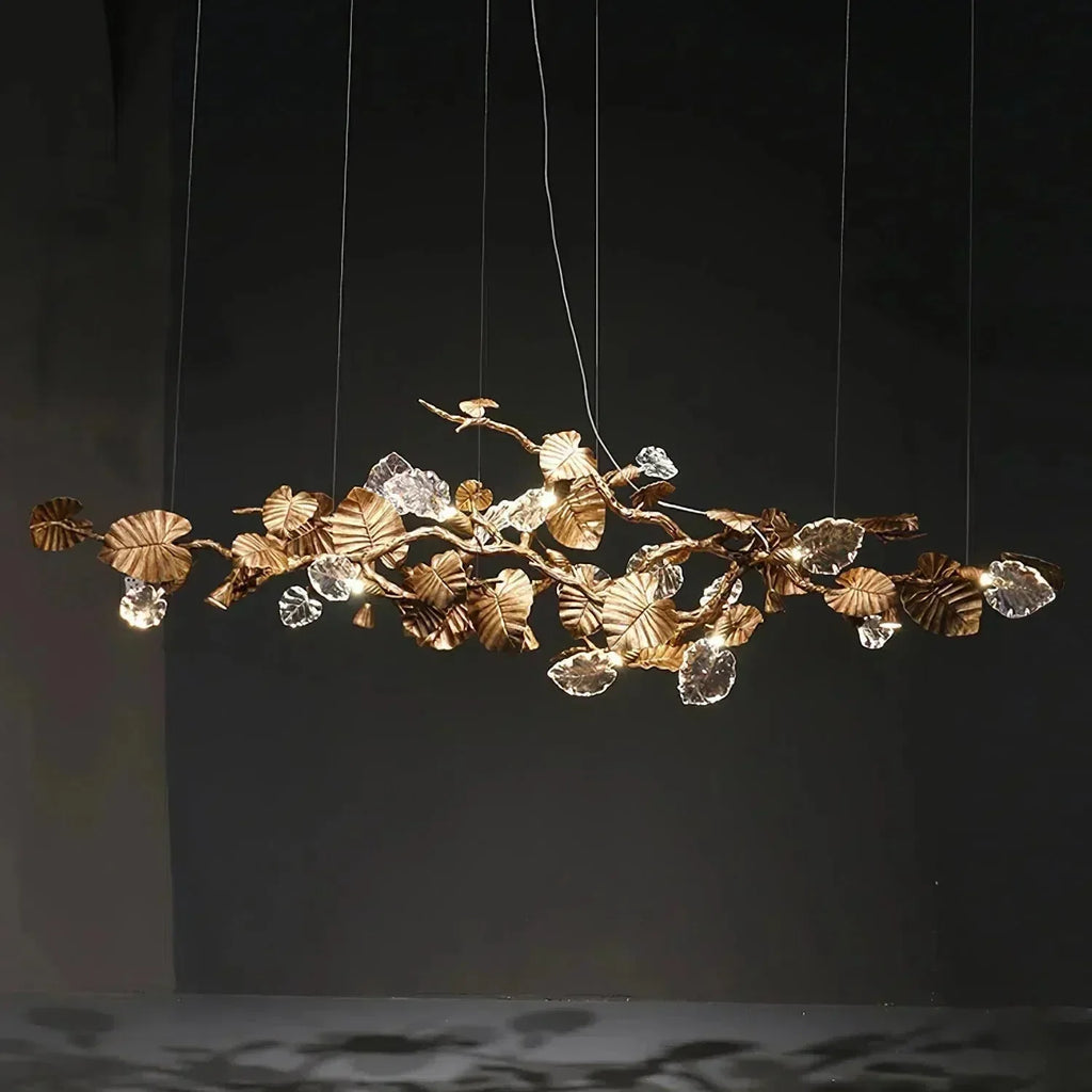 Gold Leaf Branch Chandelier for Staircase detail view
