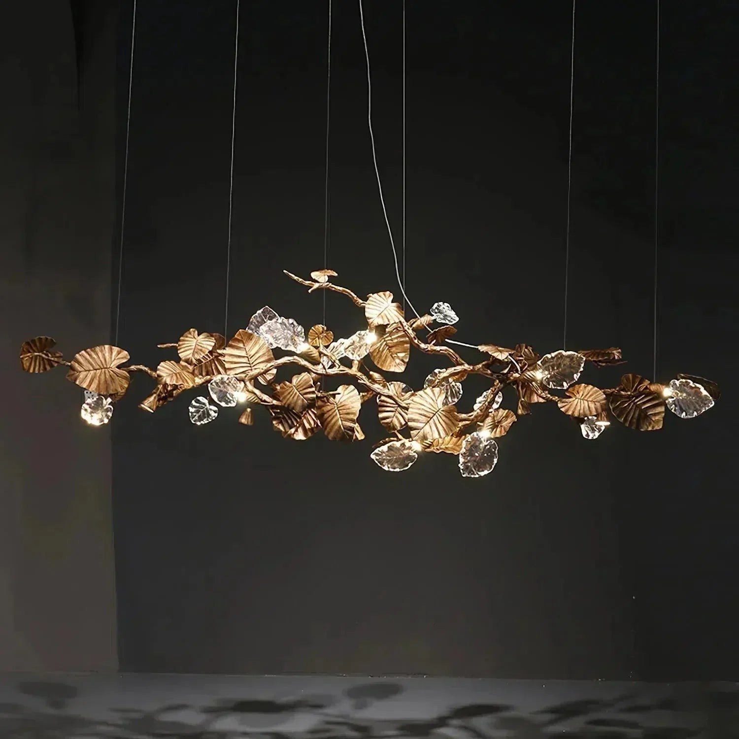 Gold Leaf Branch Chandelier for Staircase detail view