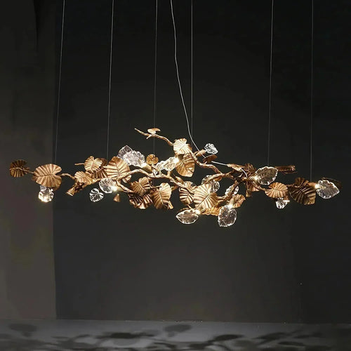 Gold Leaf Branch Chandelier for Staircase detail view