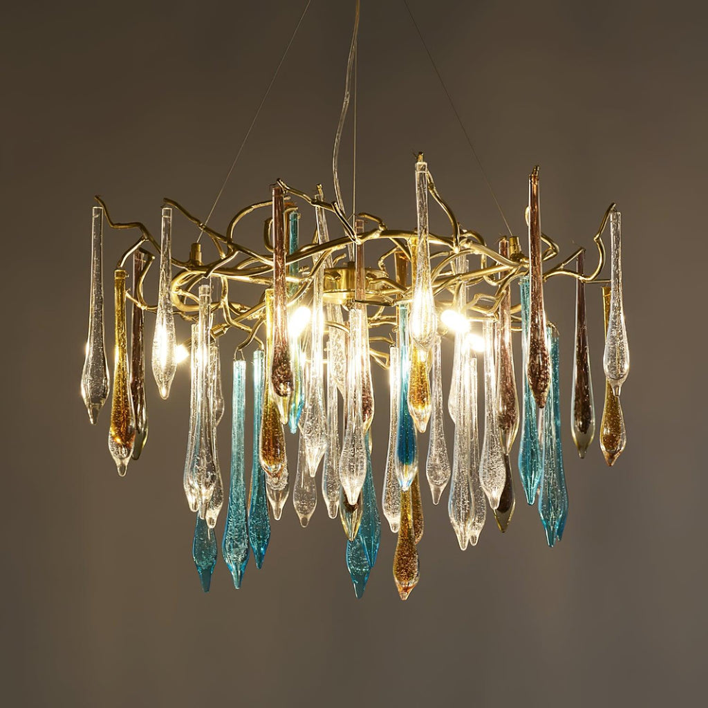 Gold Round Teardrop Branch Chandelier material and finish detail