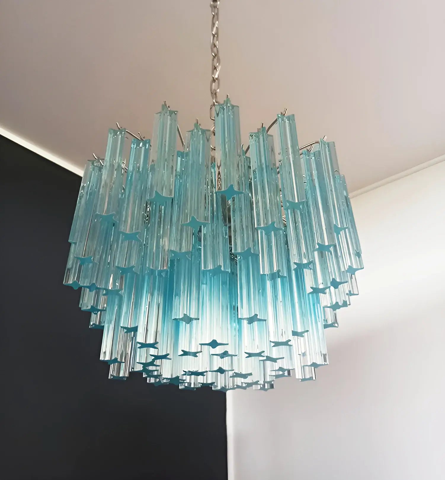 Gorgeous Murano Quadriedri Prisms Blue Chandelier product image