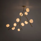 Modern Brass Branch Chandelier with Glass Globes detail view