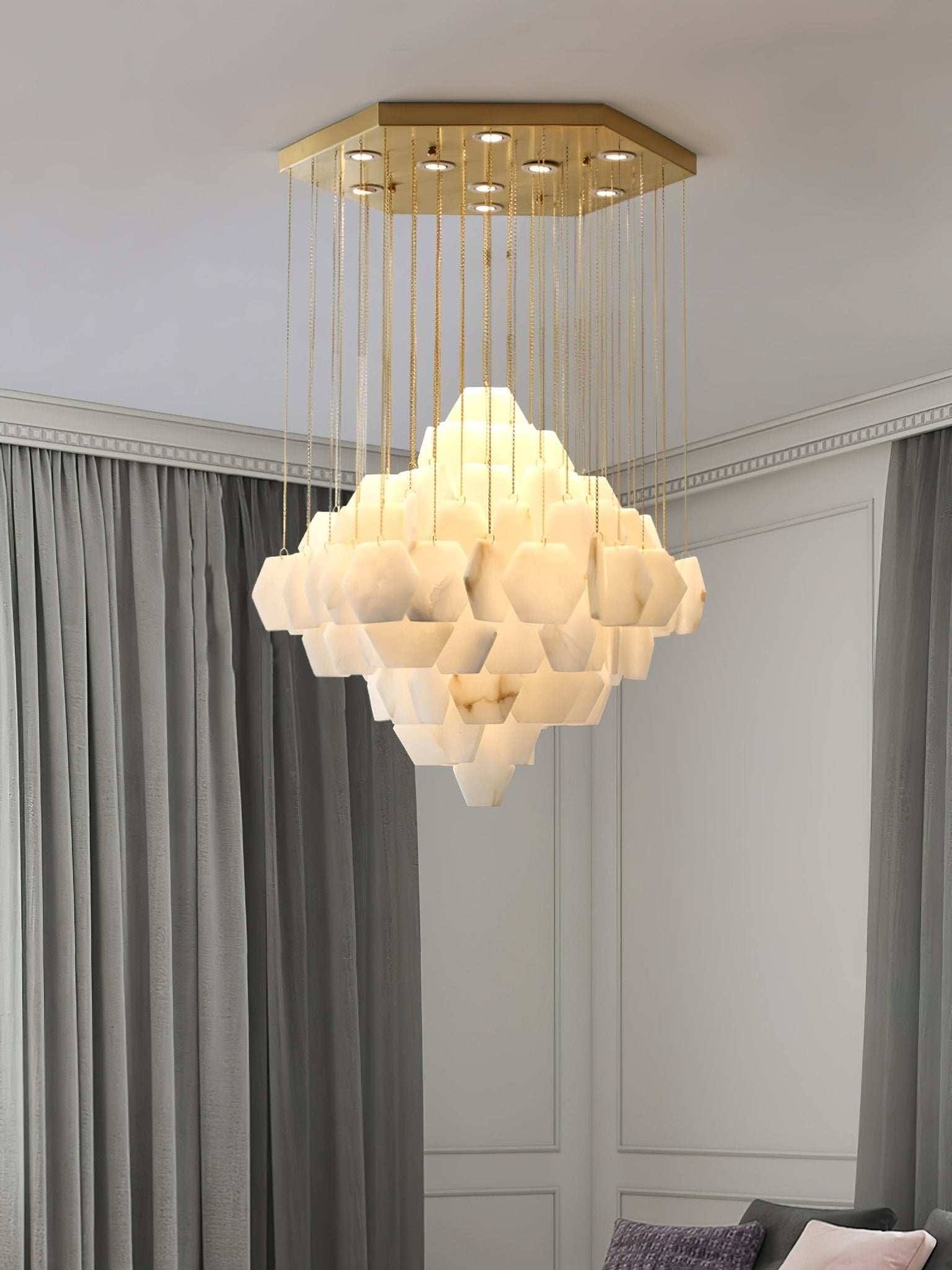 Hexa Alabaster Cascade Chandelier detail view