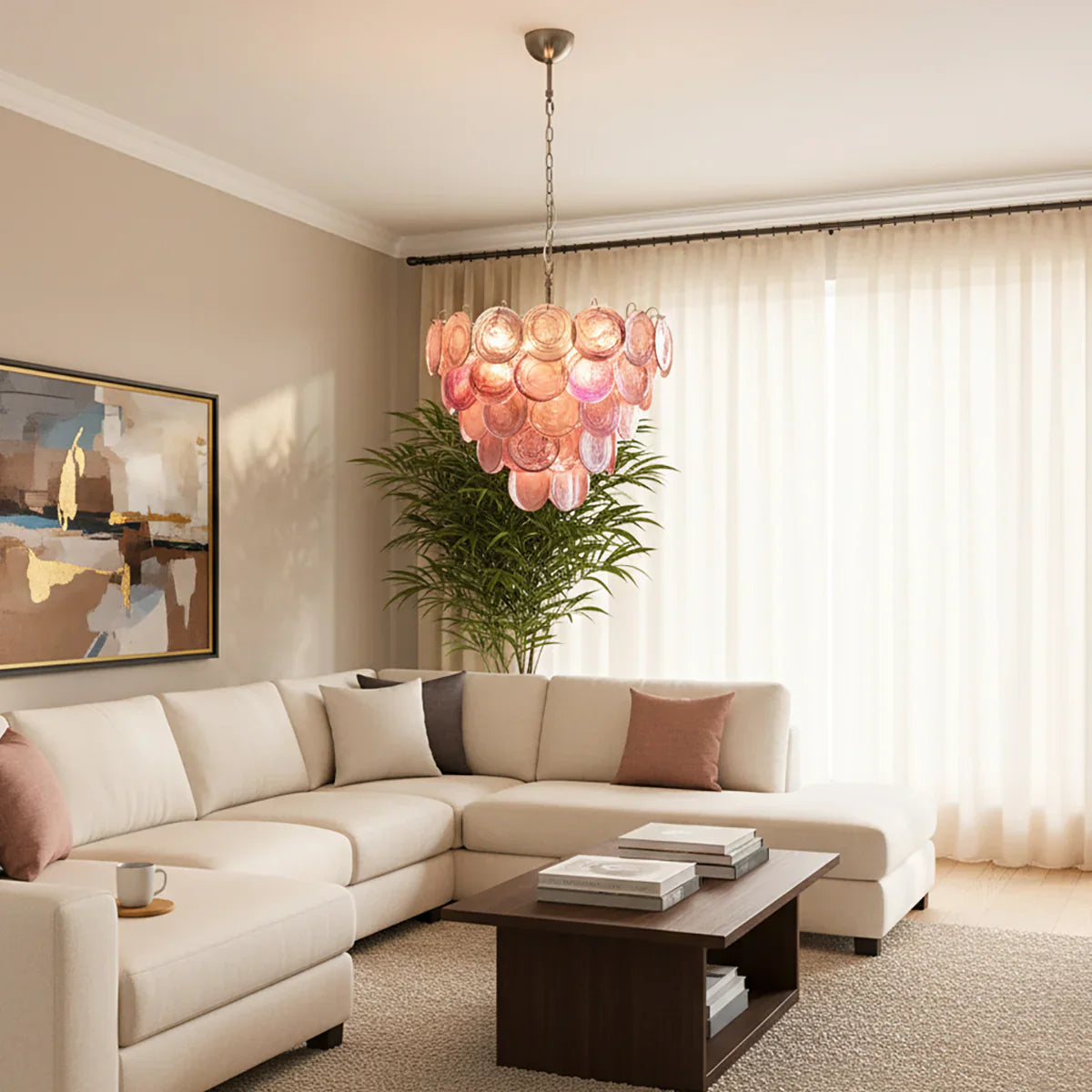 Pink Disc Murano Chandelier detail view