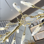 Sleek Modern Branch Crystal Leaves Linear Chandelier for Kitchen Island and Dining Room by Bling Lighting Studio