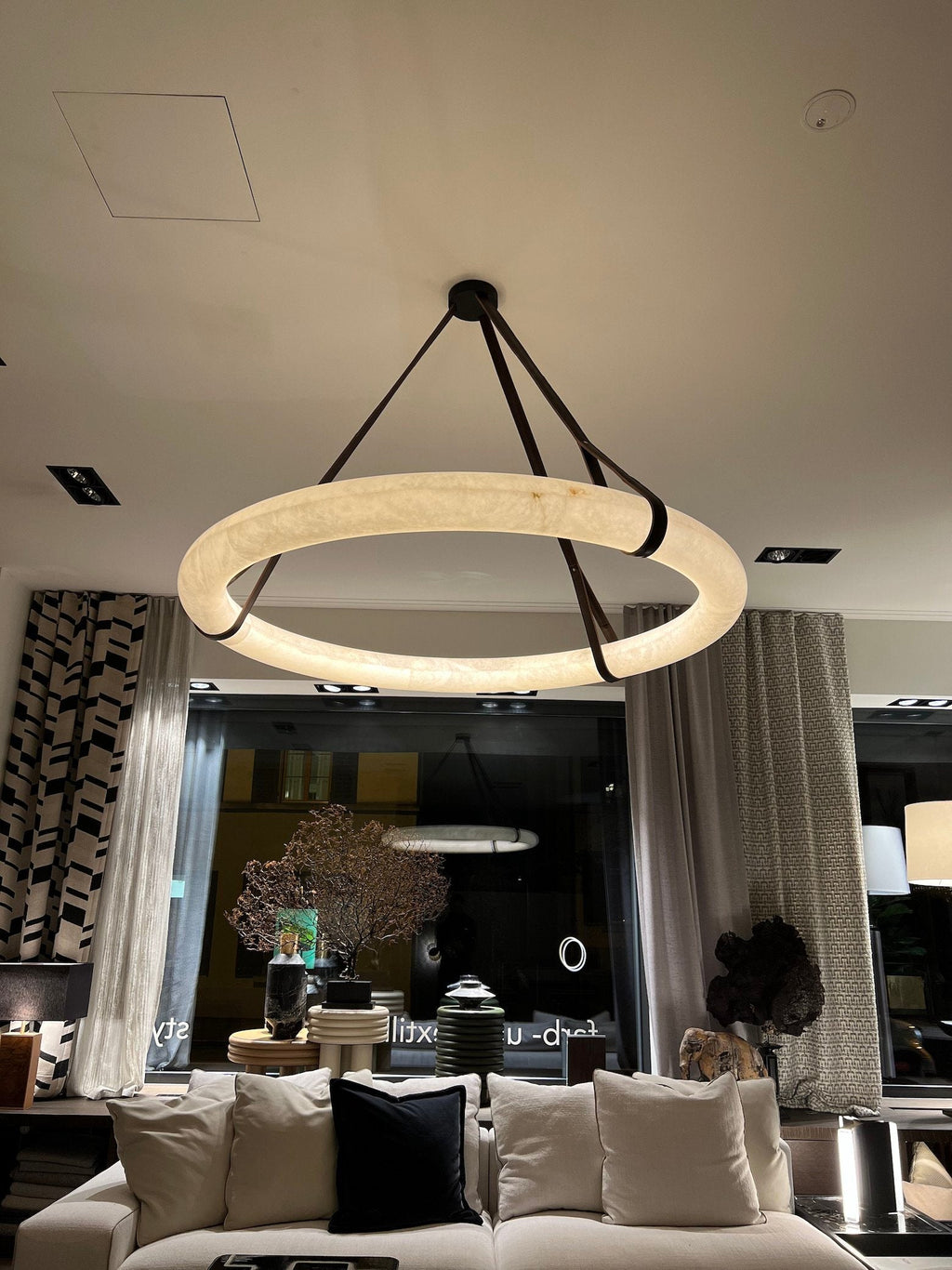 Modern Round Alabaster Chandelier for Living Room/Bedroom by Bling Lighting Studio