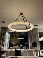 Modern Round Alabaster Chandelier for Living Room/Bedroom by Bling Lighting Studio