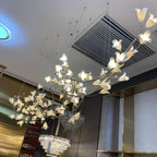 Modern Brass Branch Ceramics Flower Chandelier for Stylish Living Room Hotel and Restaurant by Bling Lighting Studio