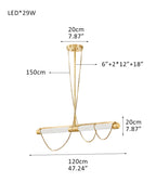 LED Tubular Alabaster Shades Ceiling Pendant Lamp 49" with long chains | Brass