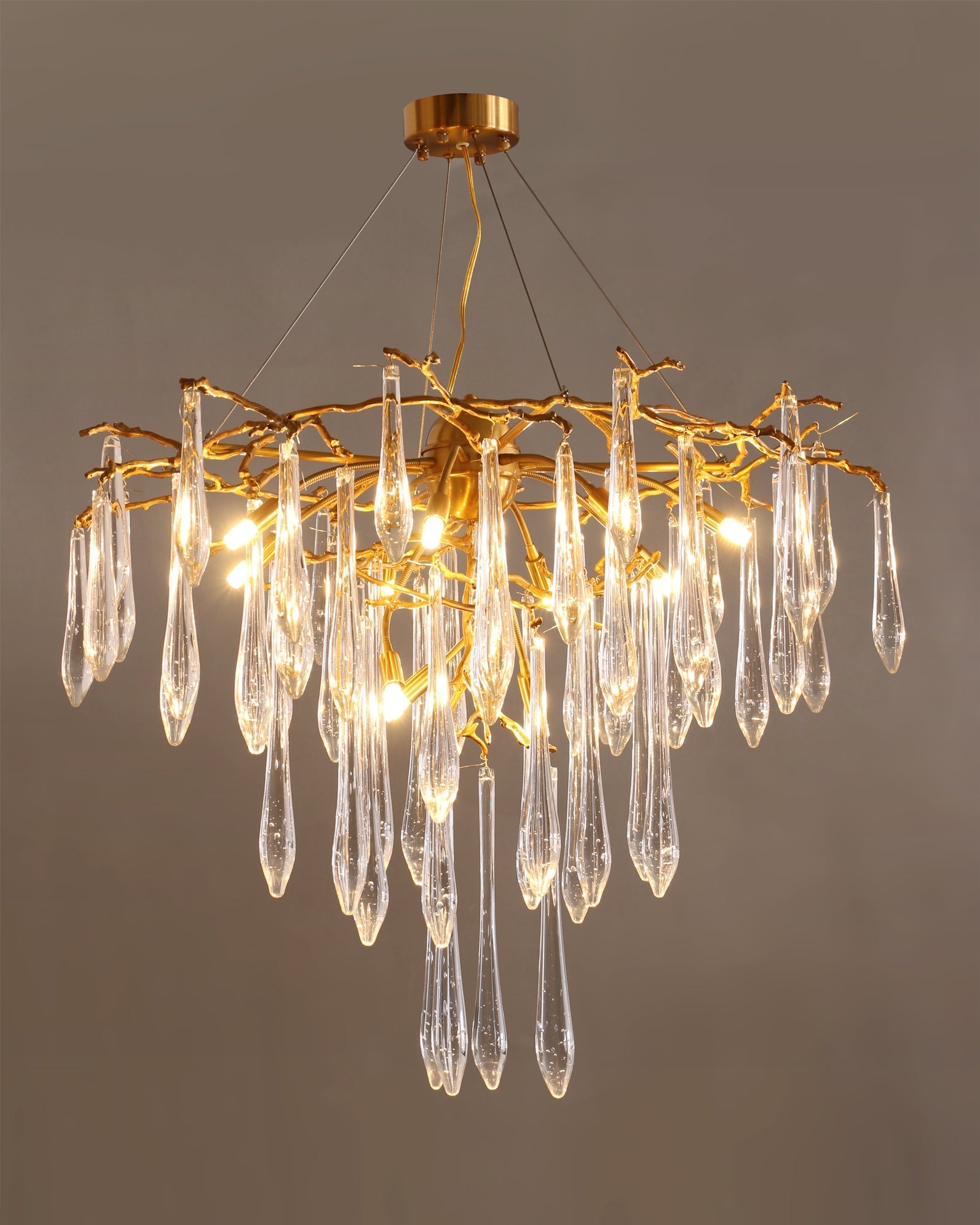 Icicle Branch Brass Crystal Chandelier by Bling Lighting Studio