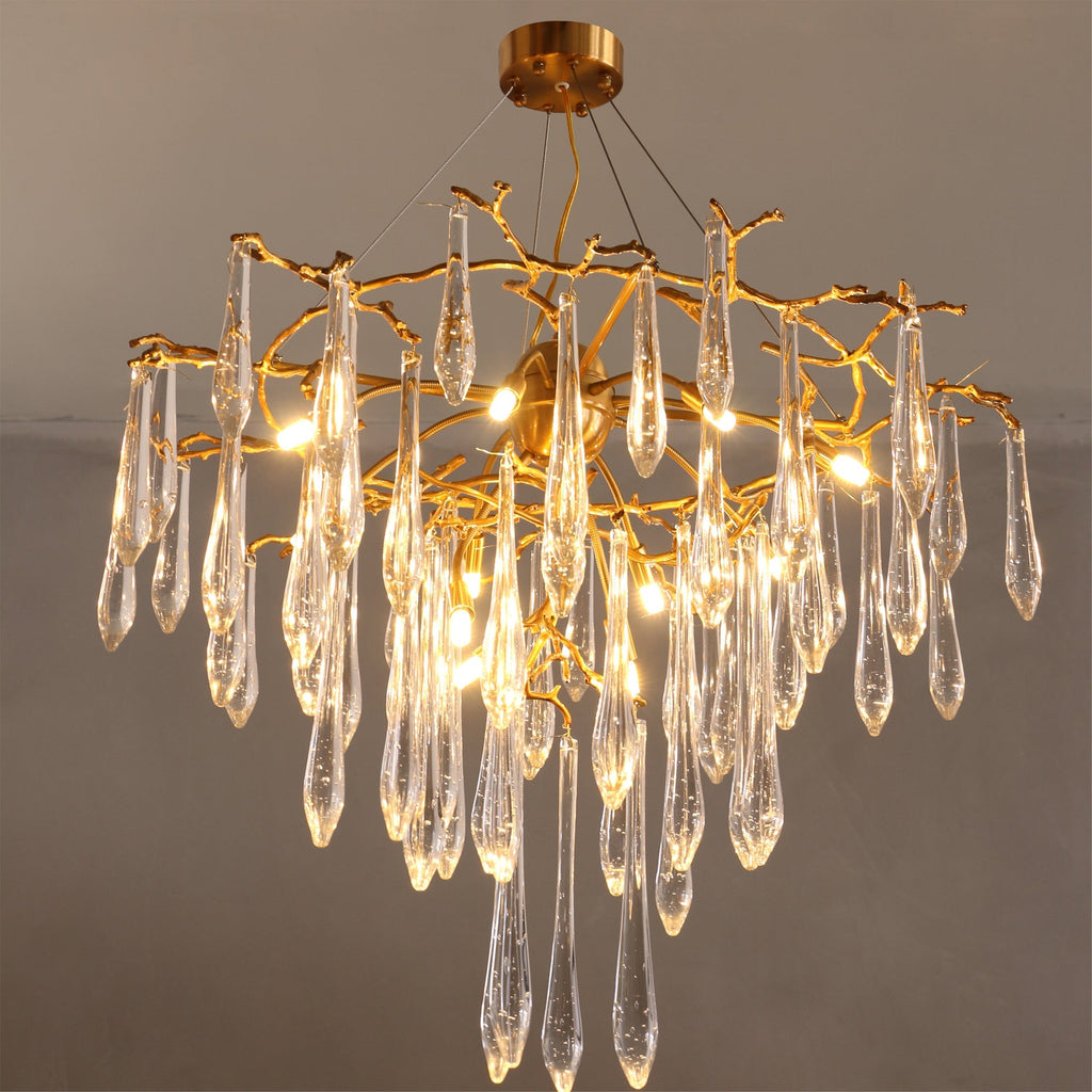 Icicle Branch Brass Crystal Chandelier by Bling Lighting Studio