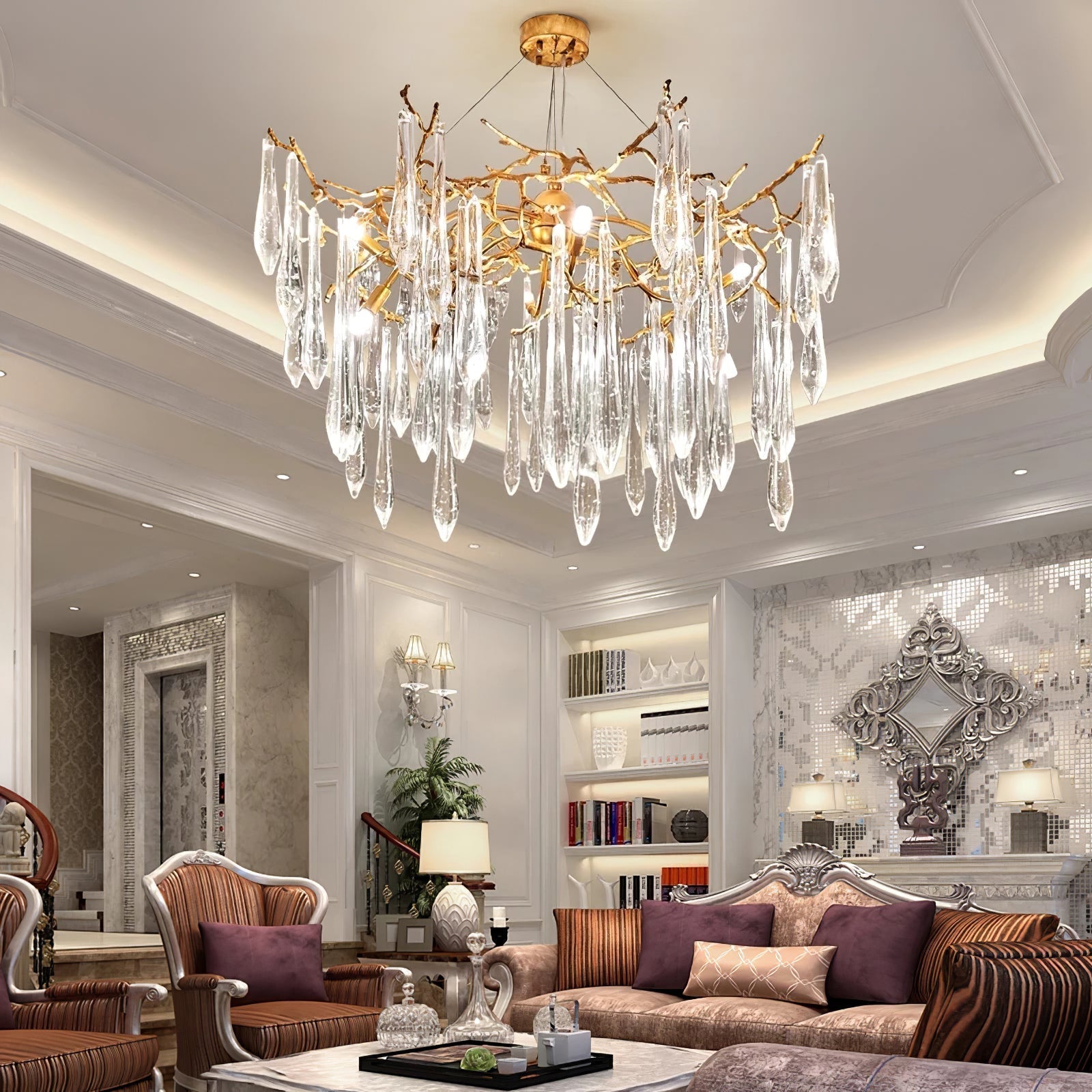 Icicle Branch Brass Crystal Chandelier by Bling Lighting Studio