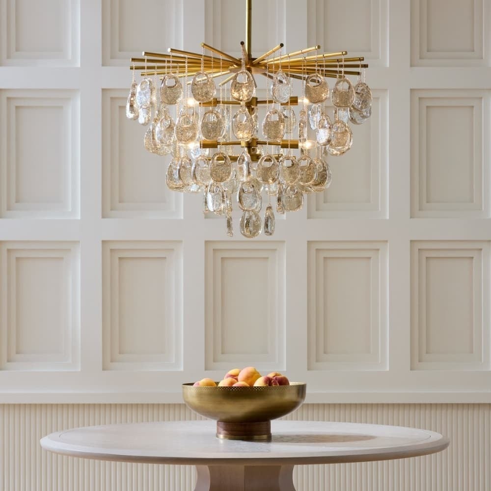 Modern Cascading Amber Glass Drop Chandelier detail view