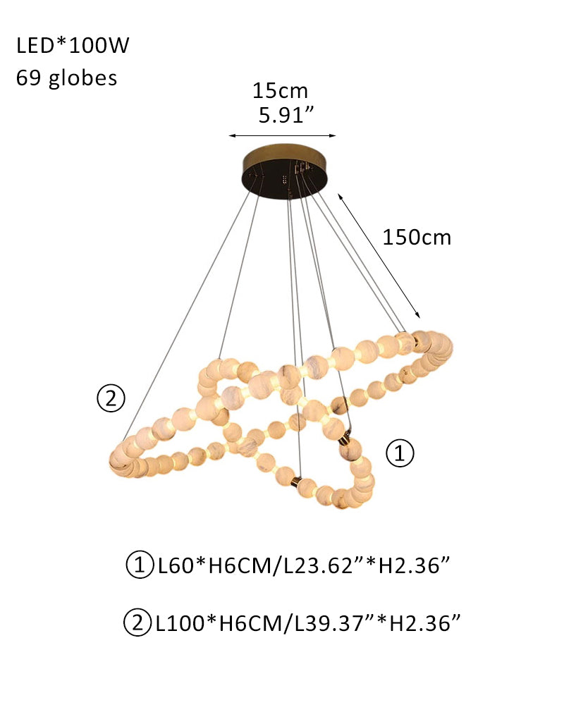 Modern Pearl Alabaster Necklace Circle Triple Chandelier with Dia 60+80+100cm by Bling Lighting Studio