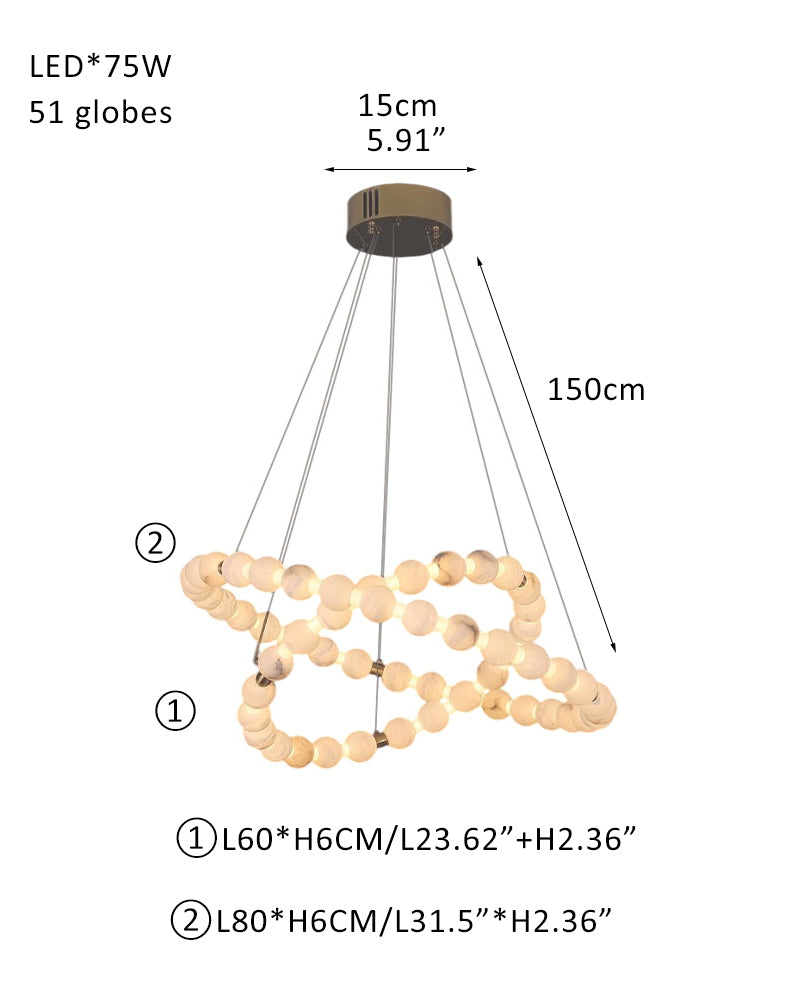Modern Pearl Alabaster Necklace Circle Triple Chandelier with Dia 60+80+100cm by Bling Lighting Studio