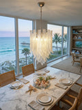 Leaf-Textured Layered Glass Chandelier detail view