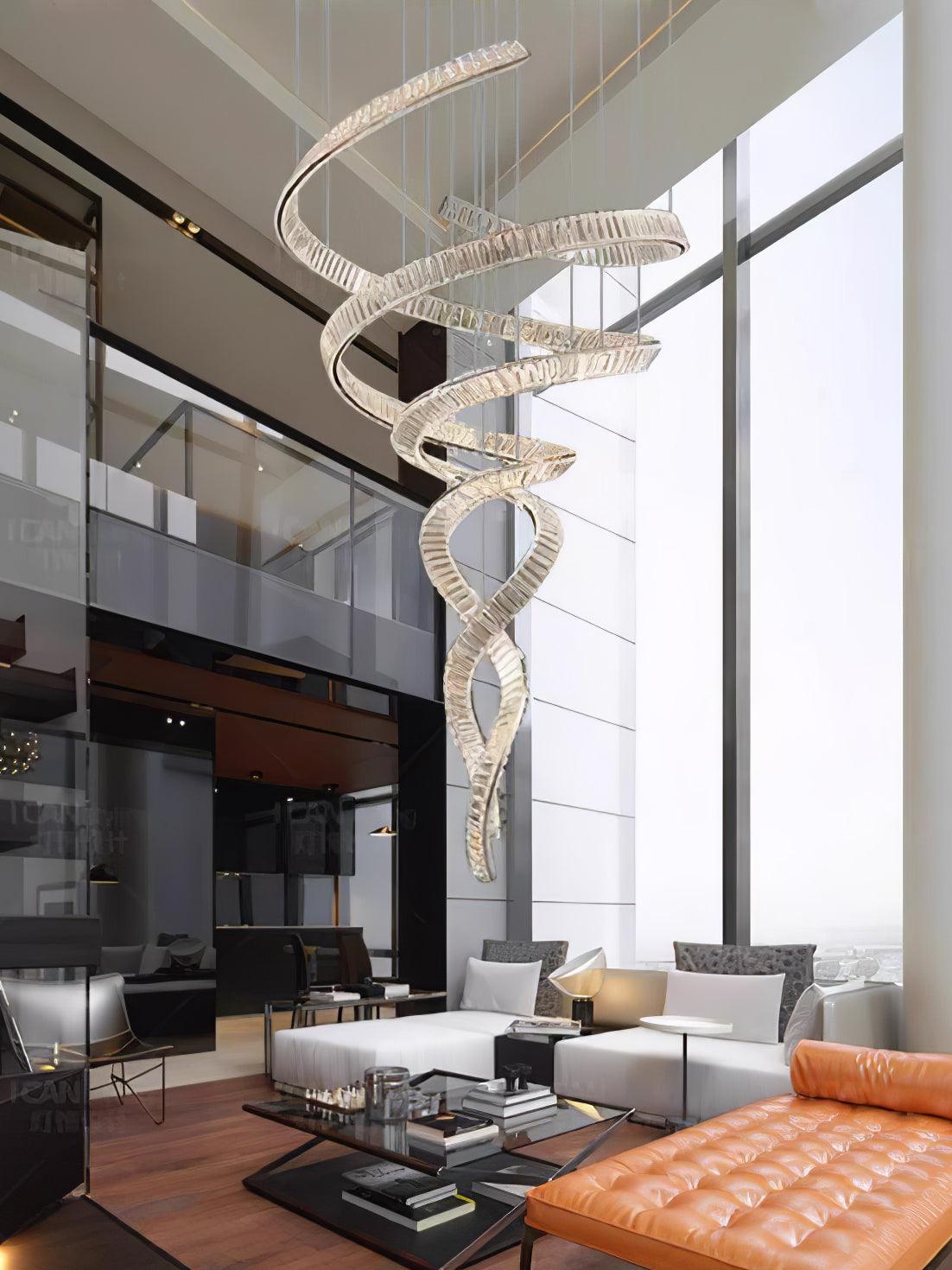 Tall Twisting Glass Staircase Chandelier product image