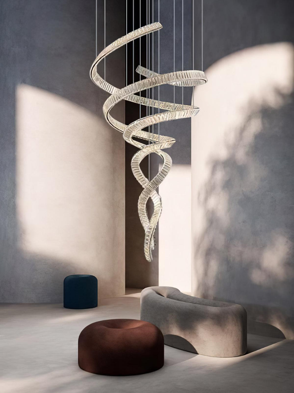 Tall Twisting Glass Staircase Chandelier product image