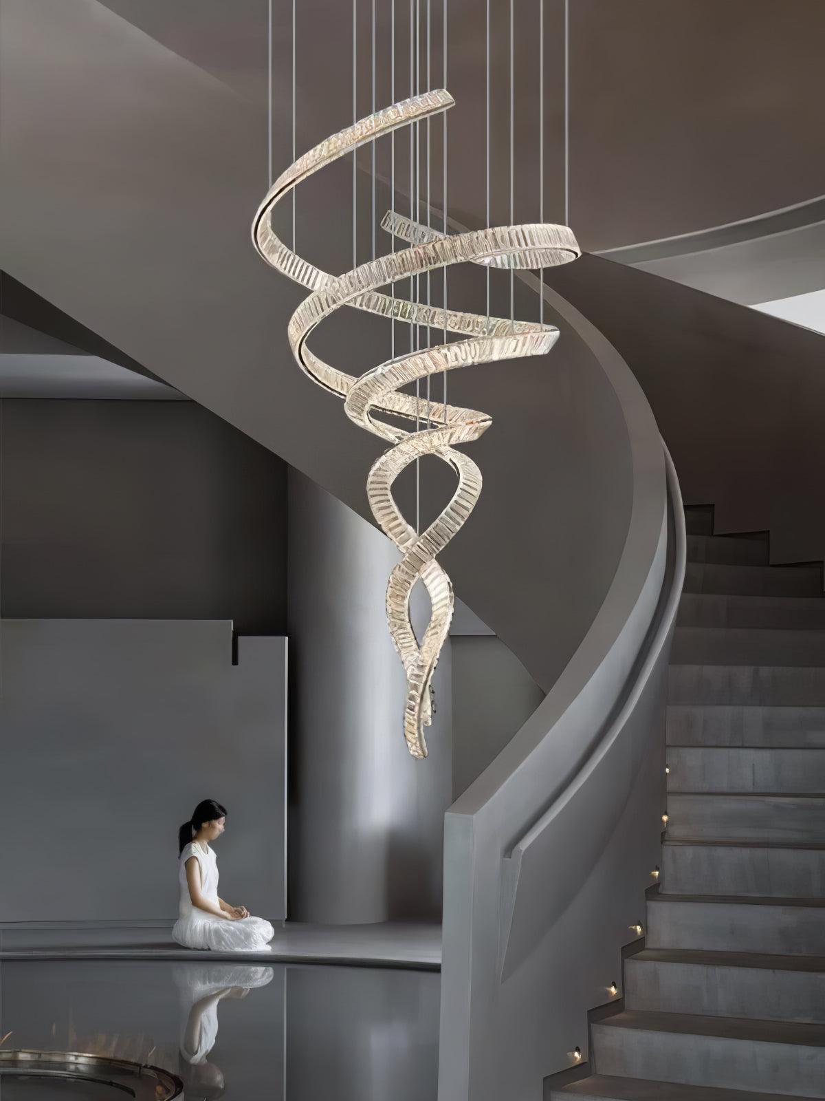 Tall Twisting Glass Staircase Chandelier product image