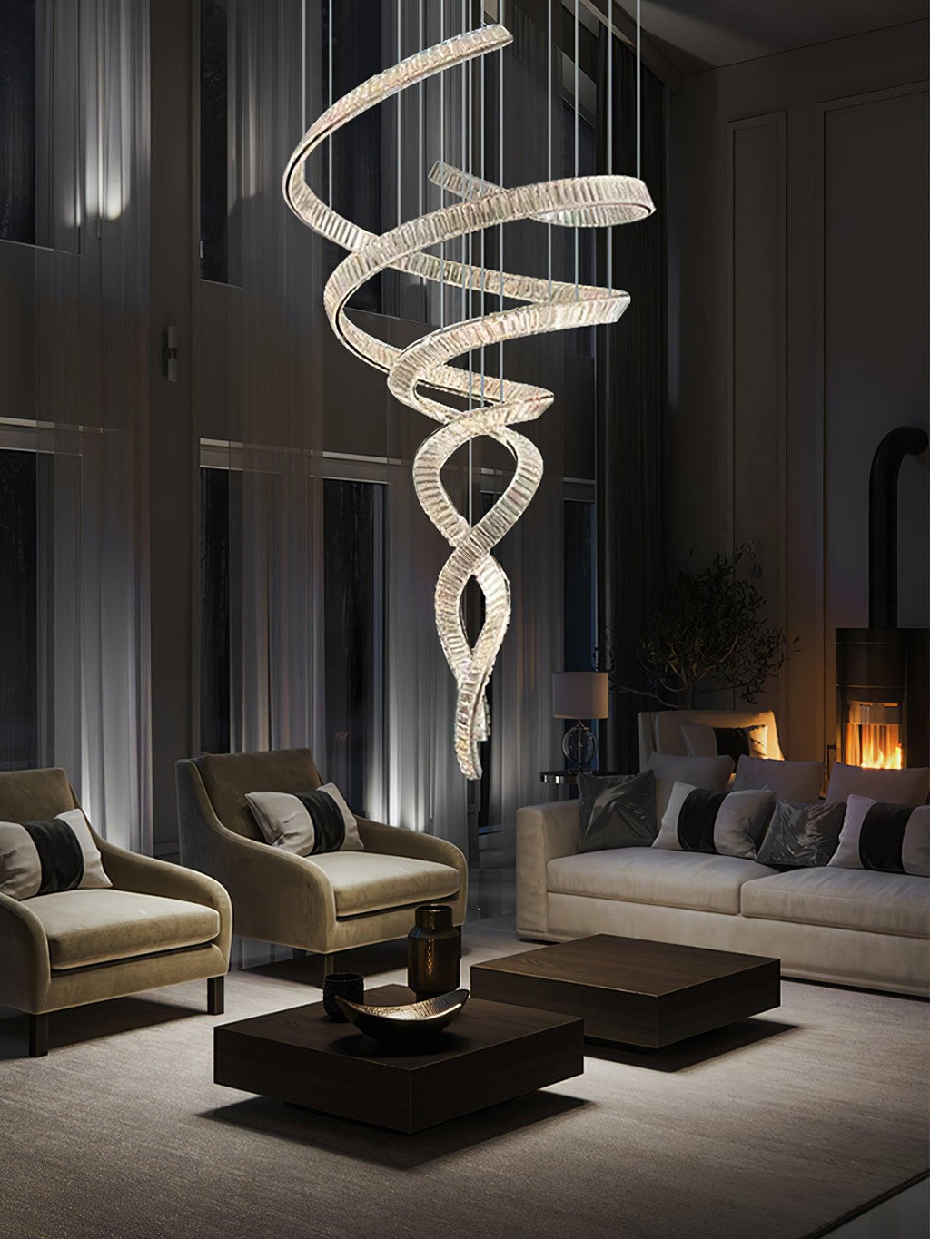 Tall Twisting Glass Staircase Chandelier product image