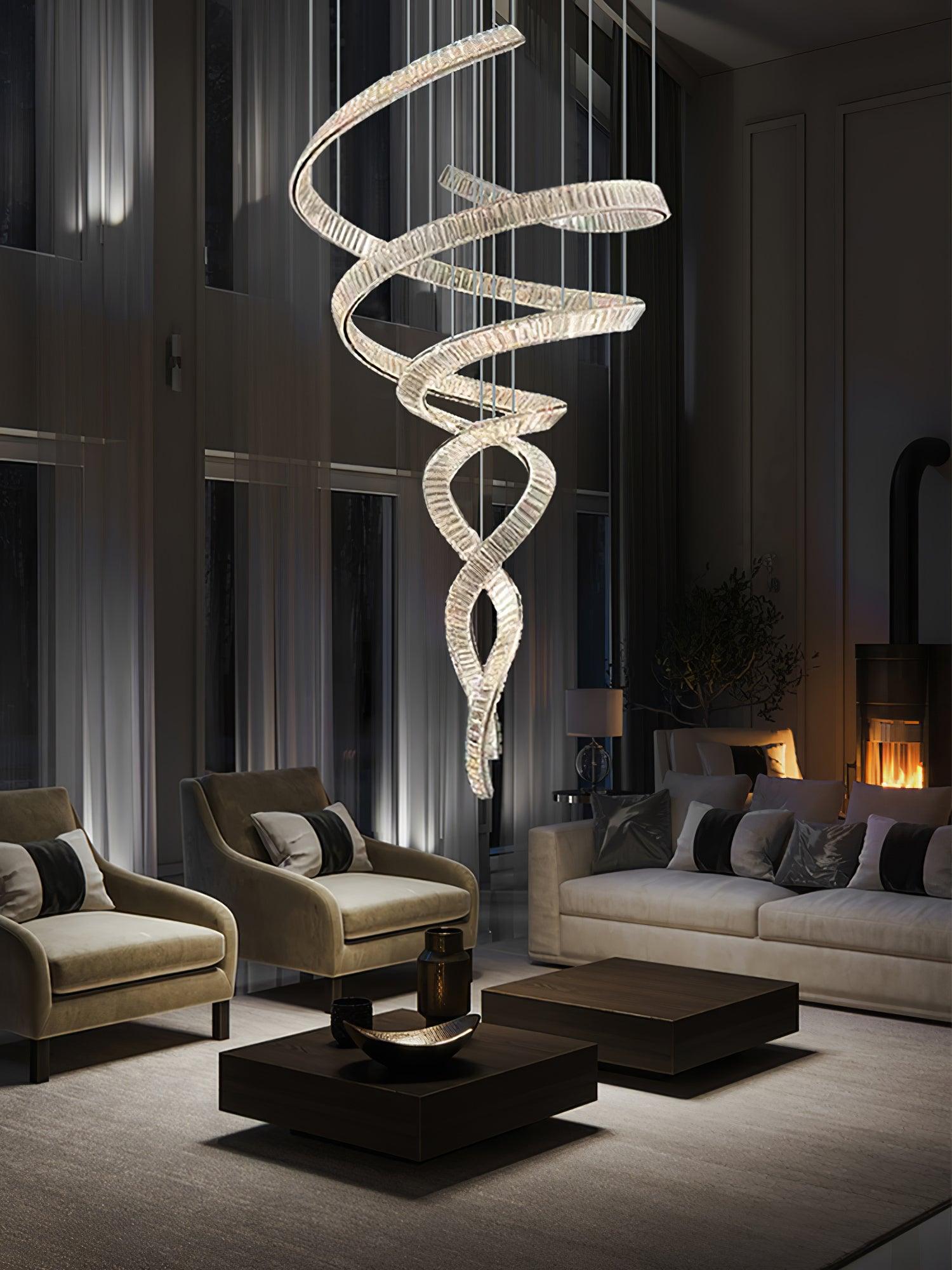 Tall Twisting Glass Staircase Chandelier product image