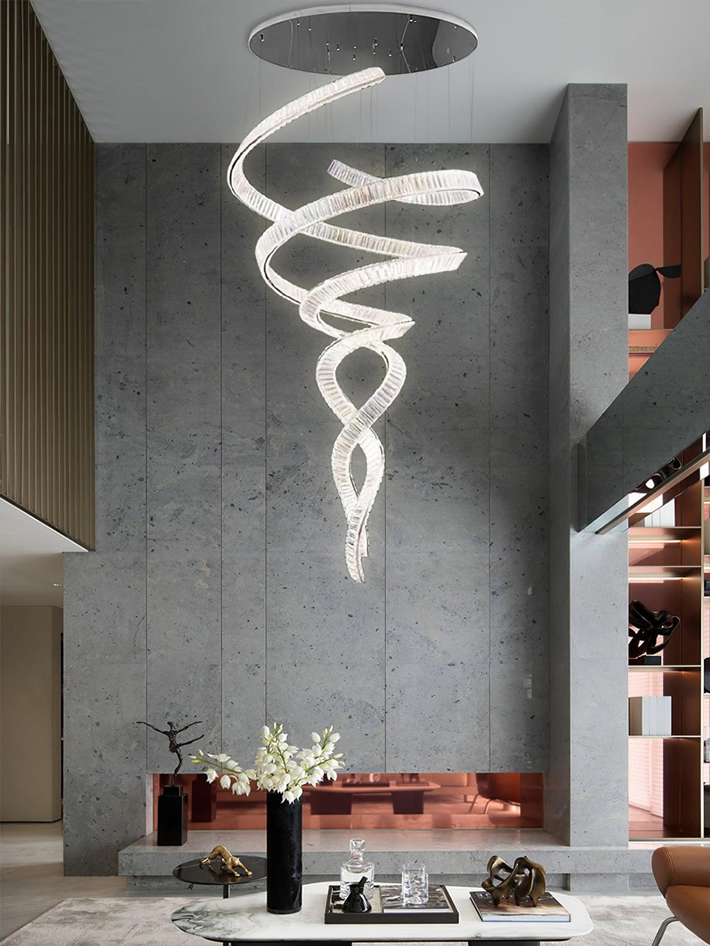 Tall Twisting Glass Staircase Chandelier product image