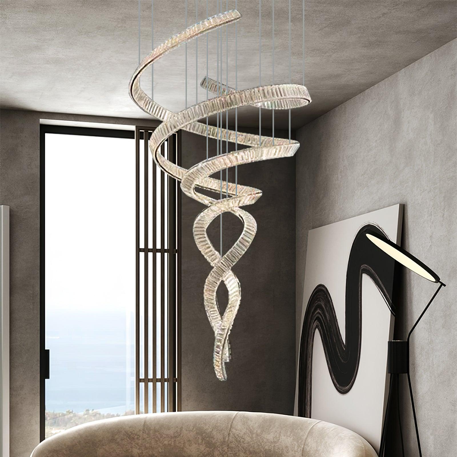 Tall Twisting Glass Staircase Chandelier additional product view