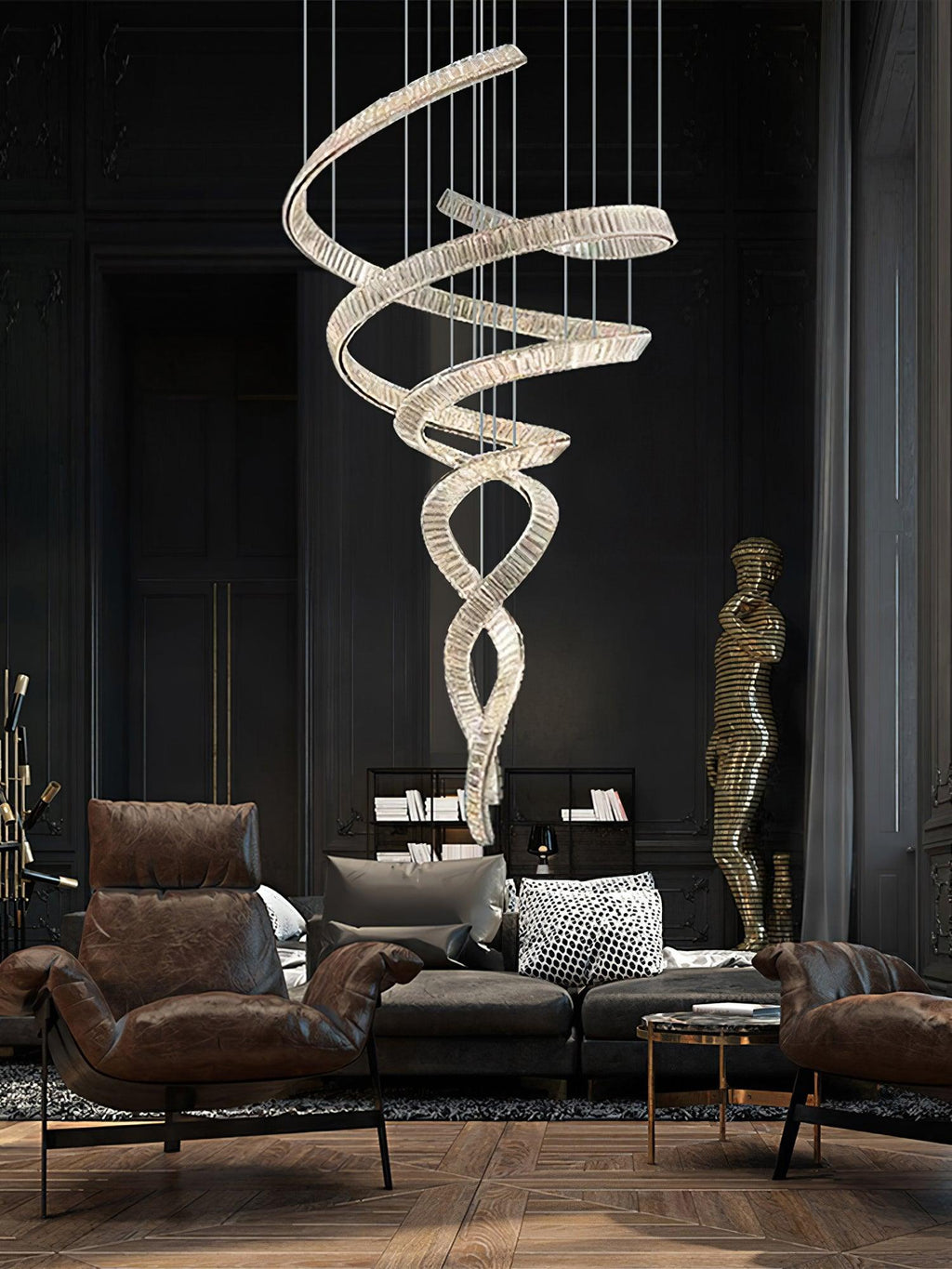 Tall Twisting Glass Staircase Chandelier product image