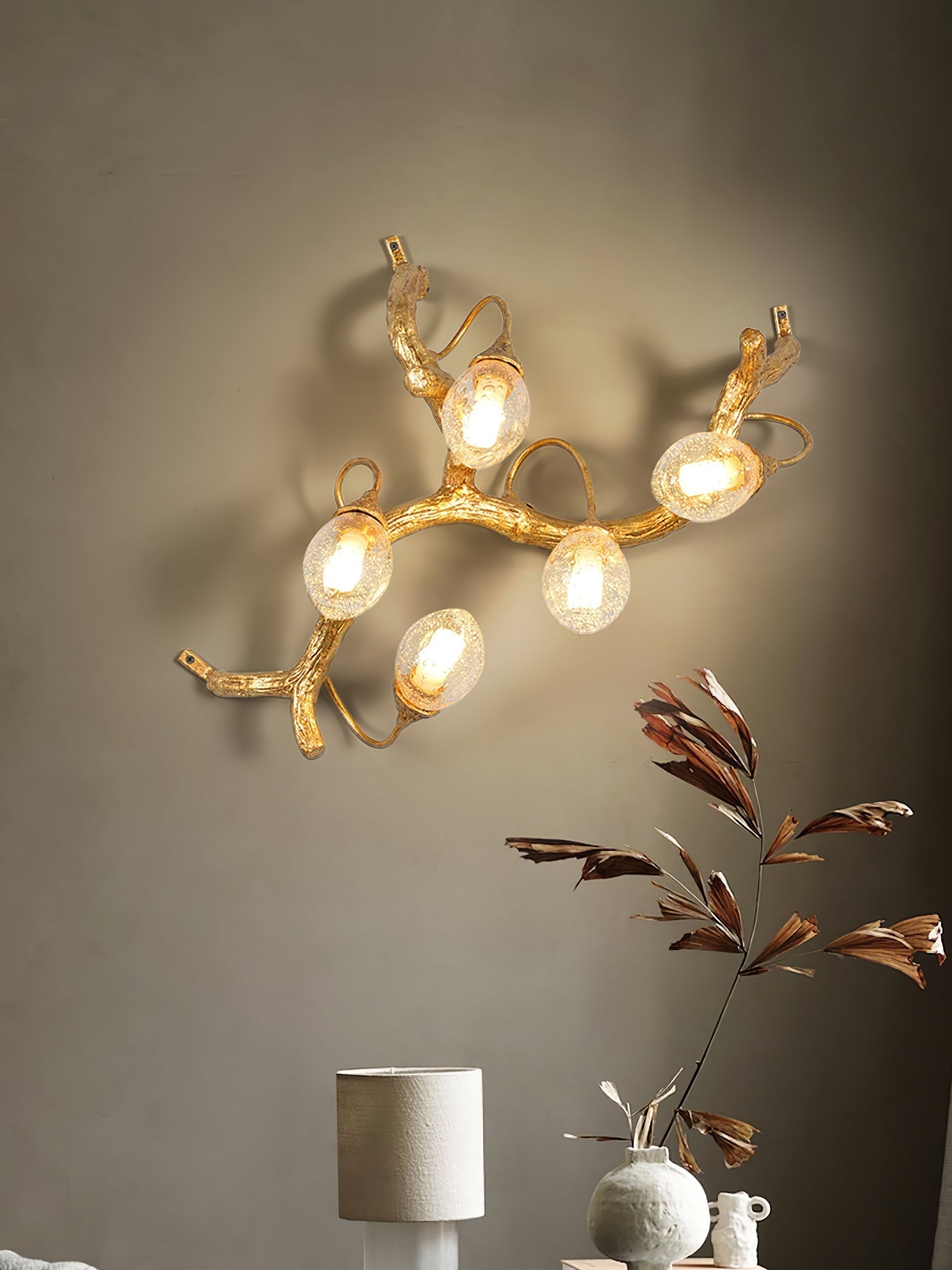 Lotus Brass Branch Wall Lamp detail view