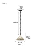 Medium 12" Conical Pendant White Alabaster Shade with Adjustable Chain for living room