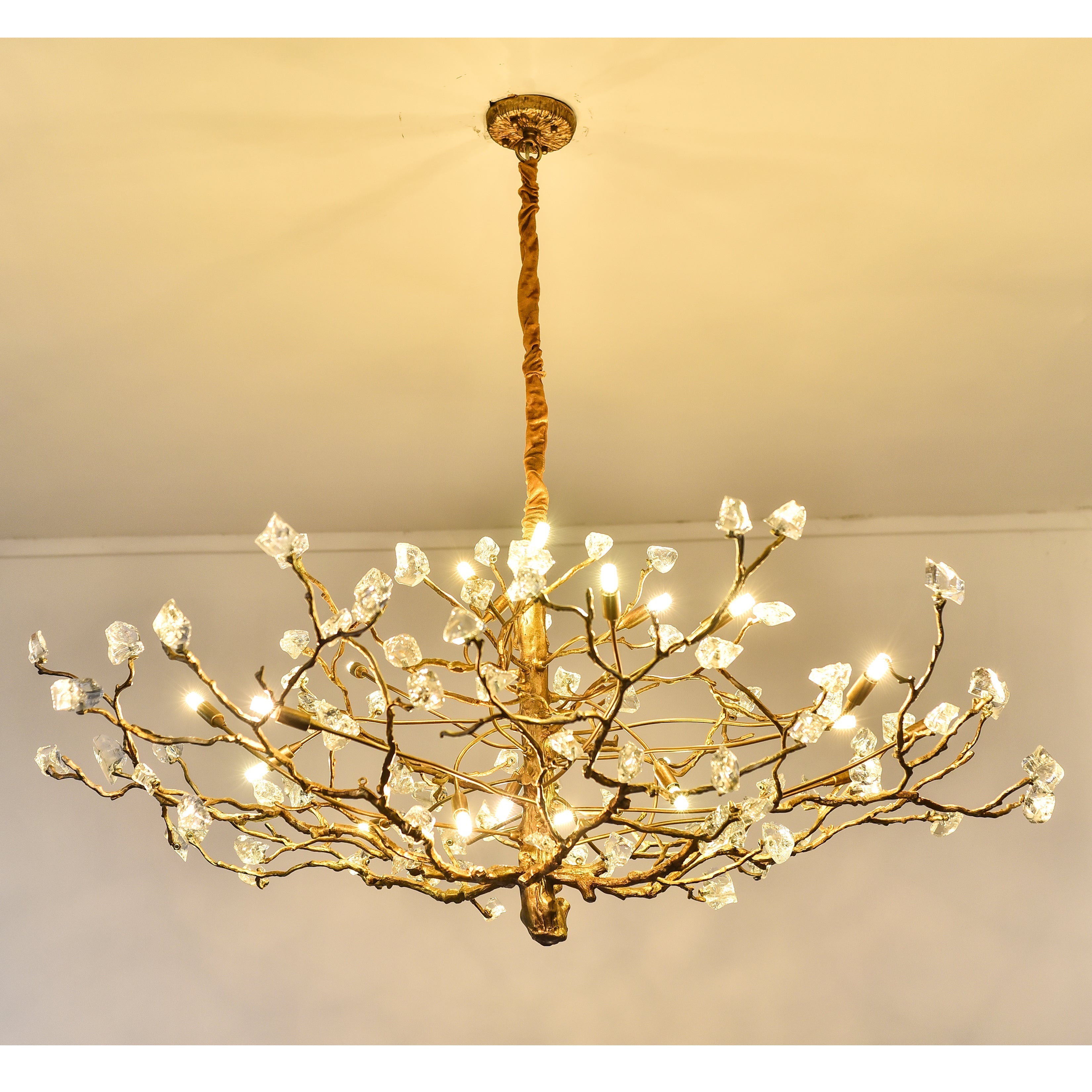 Livio Gemstone Branch Brass Round Chandelier by Bling Lighting Studio