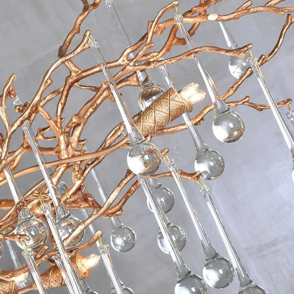 Madelena Crystal Droplet Branch Chandelier for Staircase material and finish detail