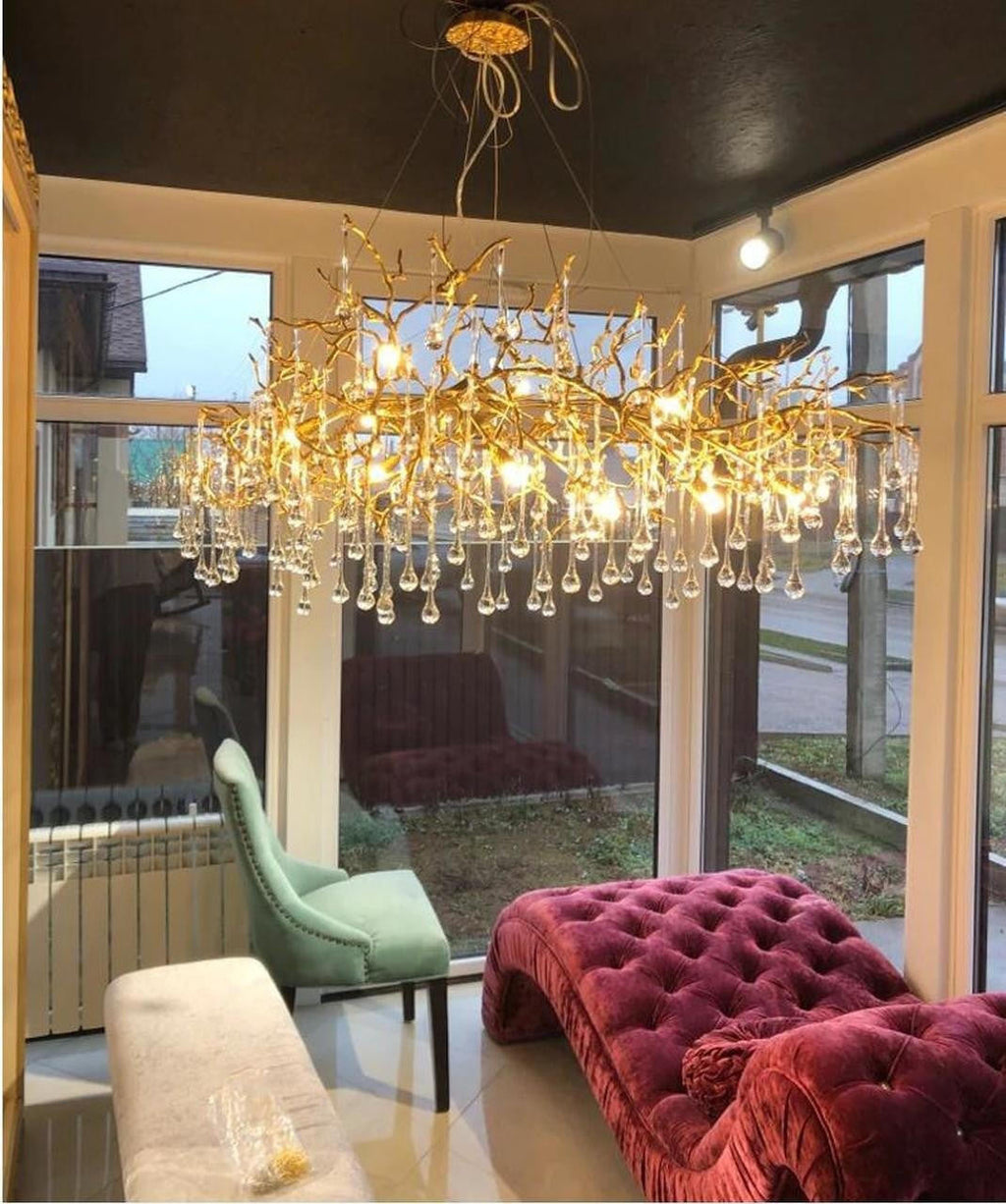 Madelena Crystal Droplet Gold Tree Branch Chandelier - A Chandelier That Looks Like Tree Branches