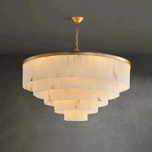 Modern Alabaster Tiered Chandelier by Bling Lighting Studio