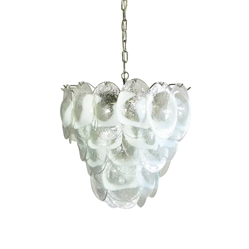 Mazzega Murano Transparent White Glasses Chandelier by Bling Lighting Studio