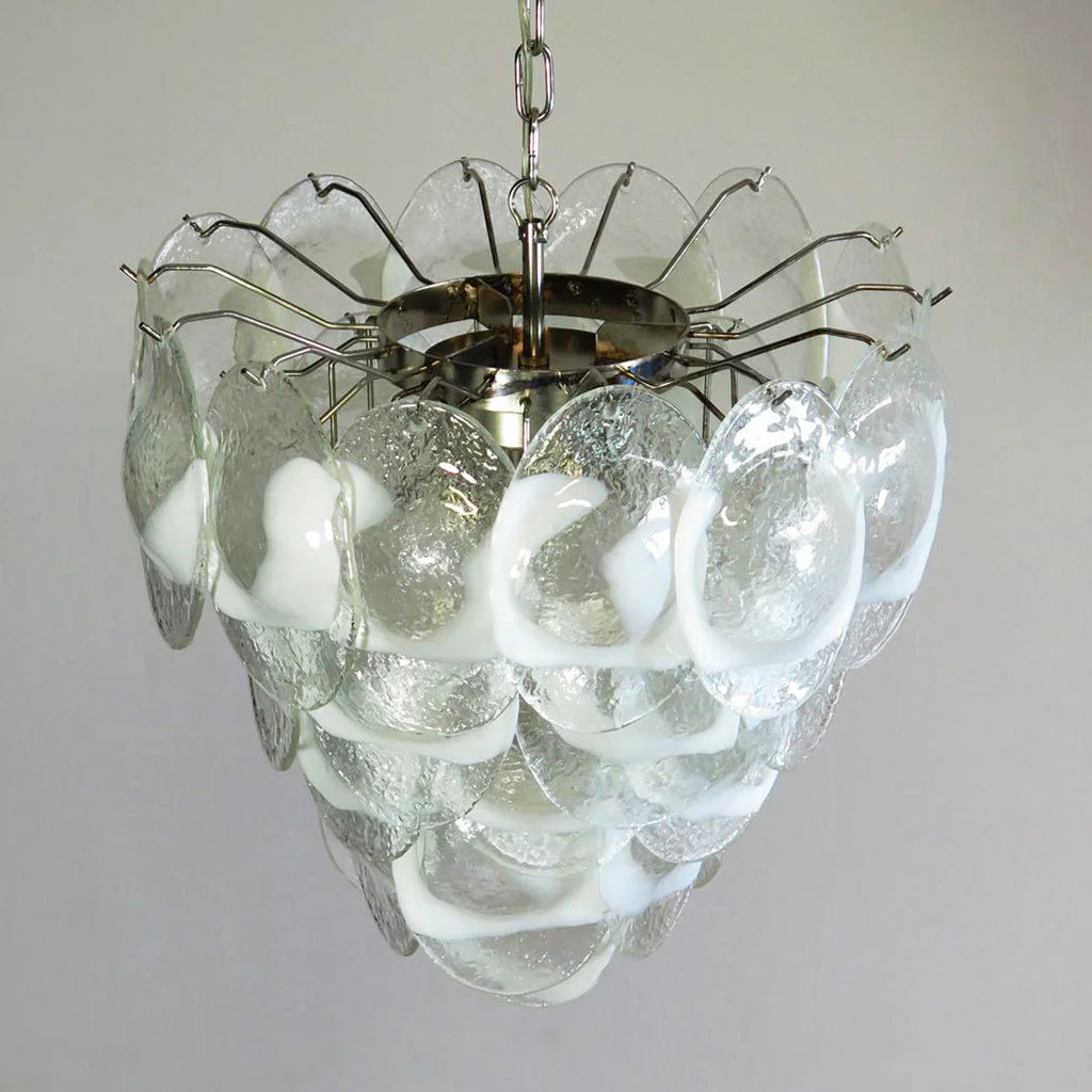 Mazzega Murano Transparent White Glasses Chandelier material and finish detail