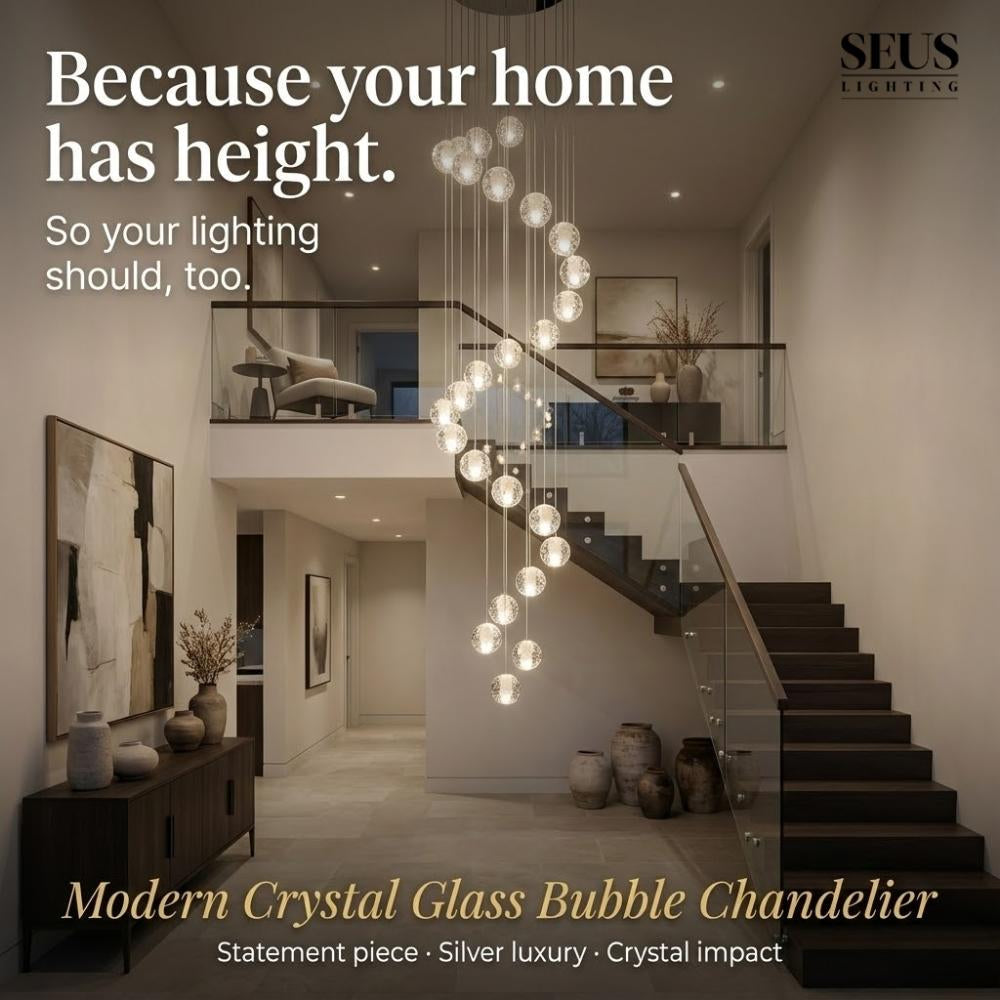 Modern Crystal Glass Bubble Chandelier for Foyer for high ceiling staircase and foyer lighting