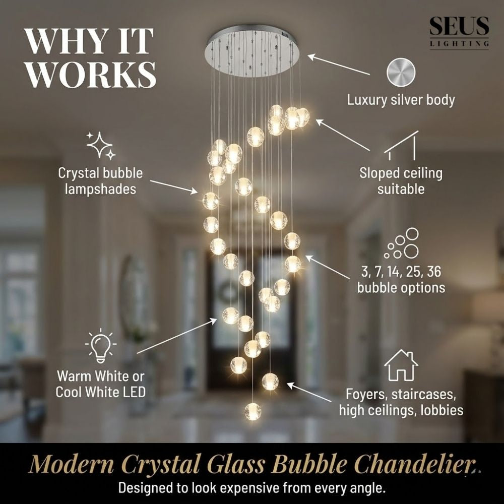 Modern Crystal Glass Bubble Chandelier for Foyer for high ceiling staircase and foyer lighting