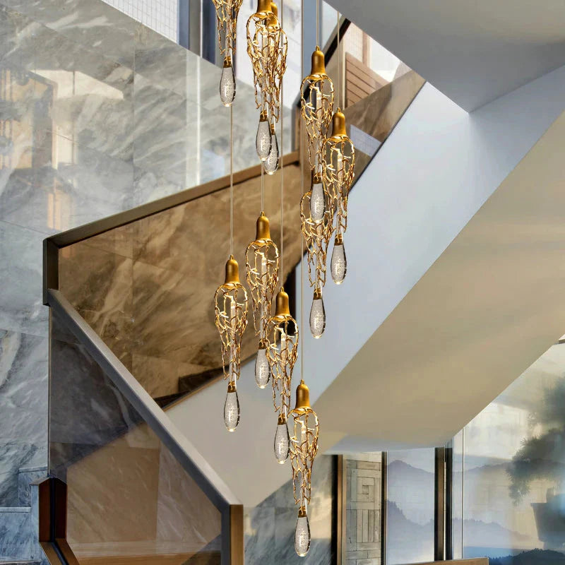 Modern Crystal Glass Drops Chandelier for Staircase for high ceiling staircase and foyer lighting