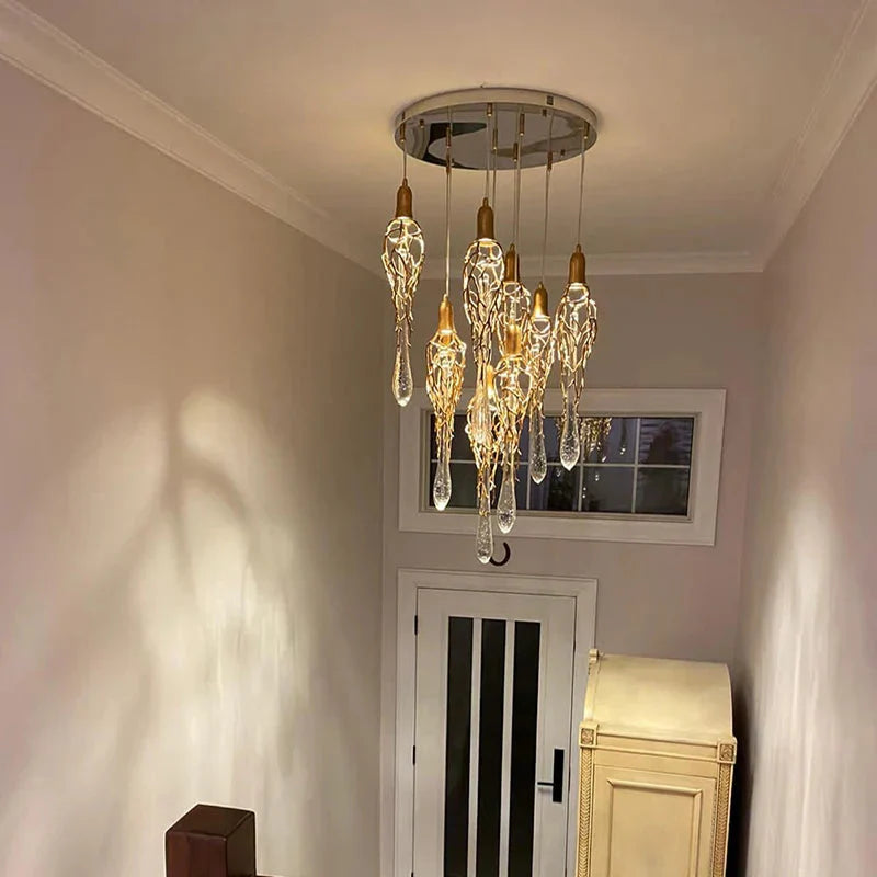 Stairwell Branch Strata Crystal Spiral Chandelier by Bling Lighting Studio