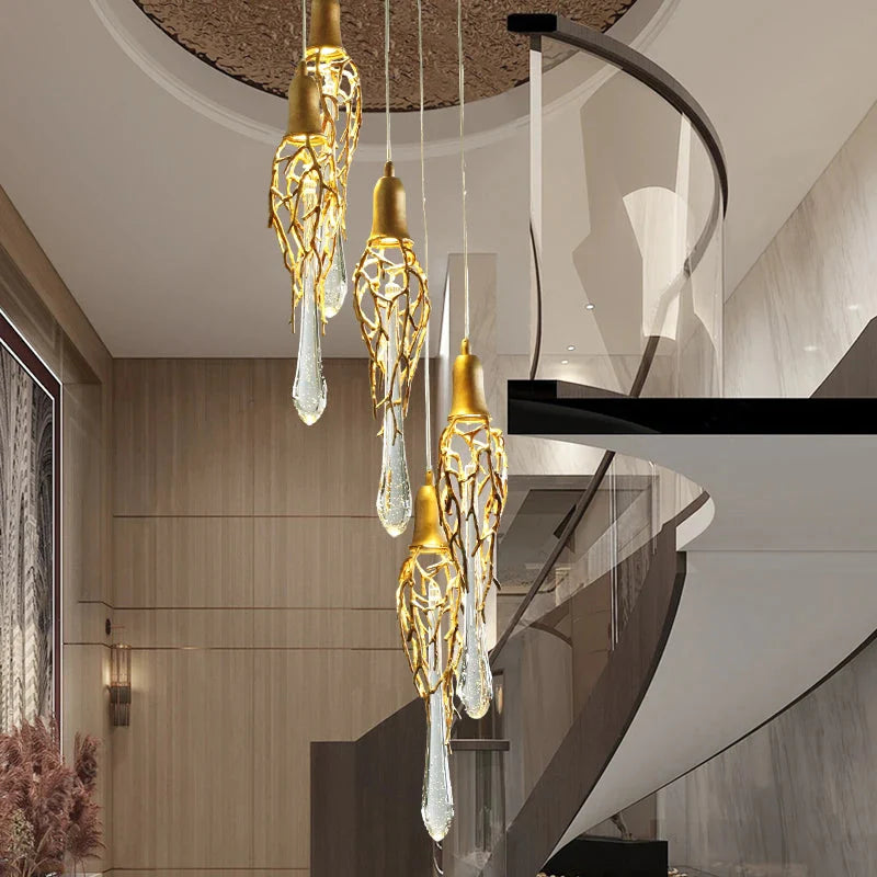 Modern Crystal Glass Drops Chandelier for Staircase for high ceiling staircase and foyer lighting