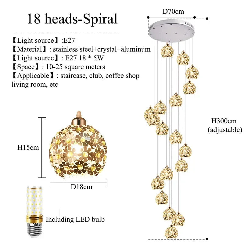 Modern Stainless Steel Petal Chandelier for Staircase for high ceiling staircase and foyer lighting