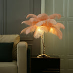 Modern Designer Brass Ostrich Feather Table Lamp Decorative Pure Copper Bedside Light For Women's Bedroom by Bling Lighting Studio