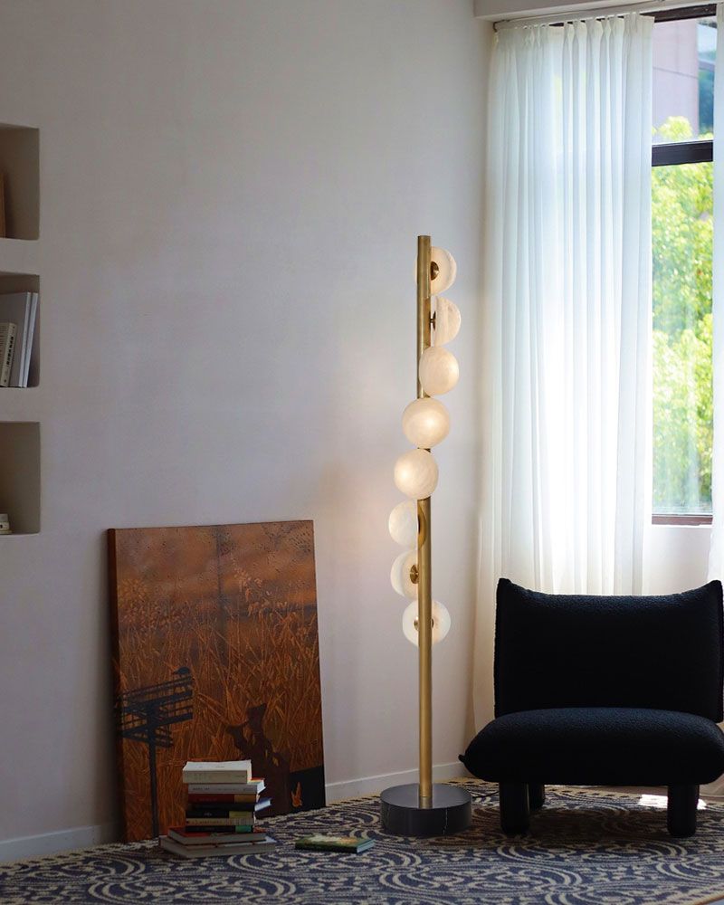 Vertical Antique Alabaster Globe Floor Lamp product image
