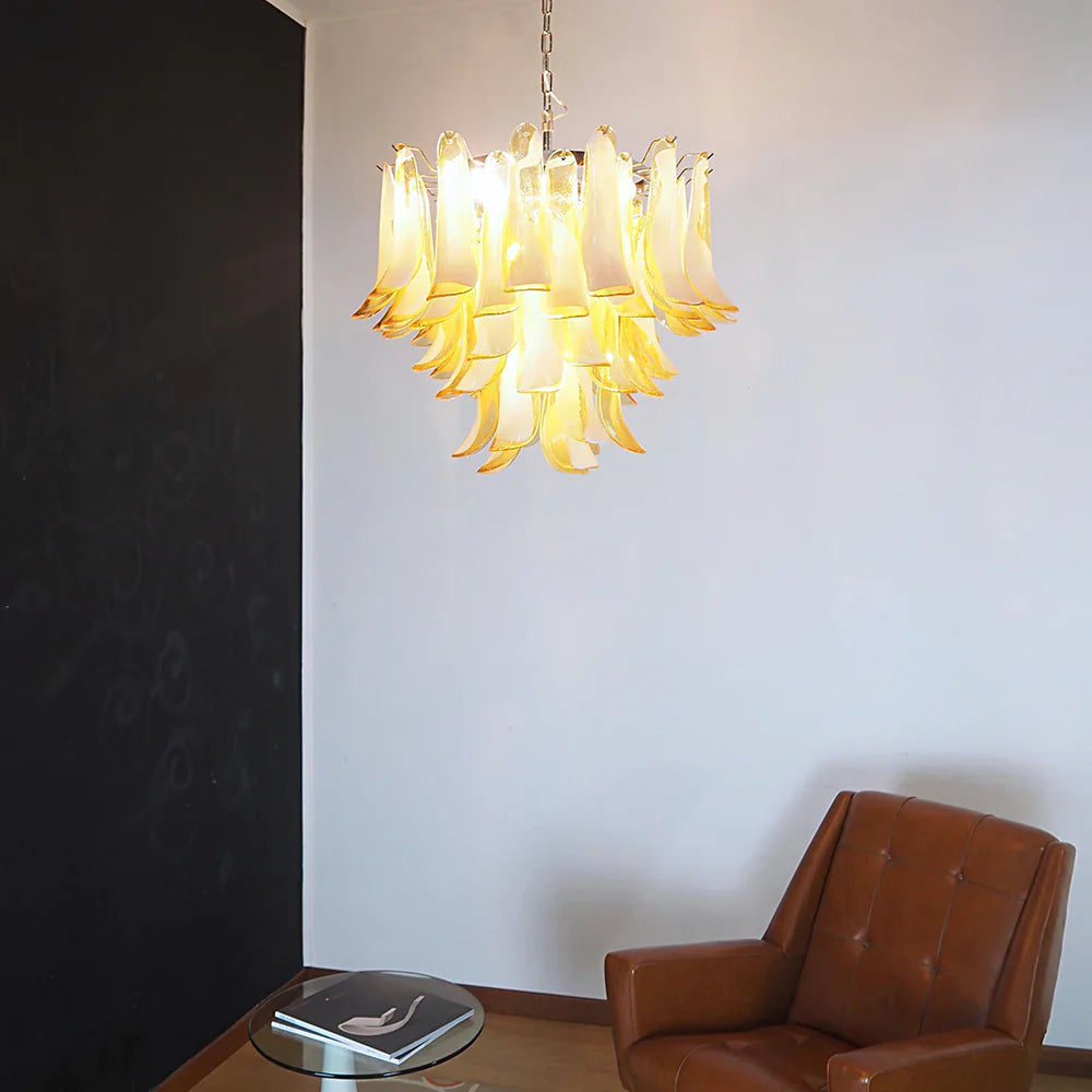 Vintage Caramels Glass Murano Petals Chandelier detail view